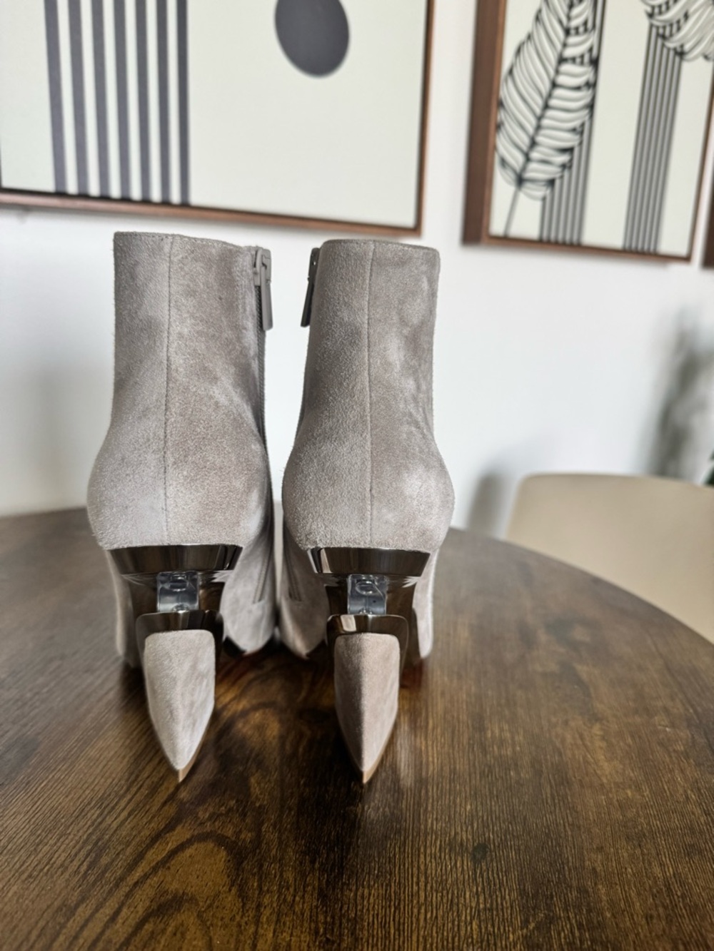 Christian Louboutin Taupe Suede Ankle Boots with Sculptural Clear Accent Heel - Picture 4 of 5